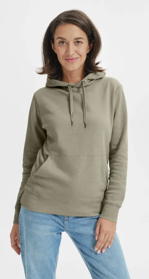 Levná dámská mikina bez zipu s kapucí, svetlá khaki Levná dámská mikina bez zipu s kapucí, svetlá khaki