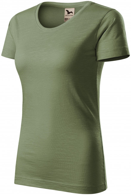 Dámské triko, strukturovaná organická bavlna, khaki, levná trička s krátkými rukávy
