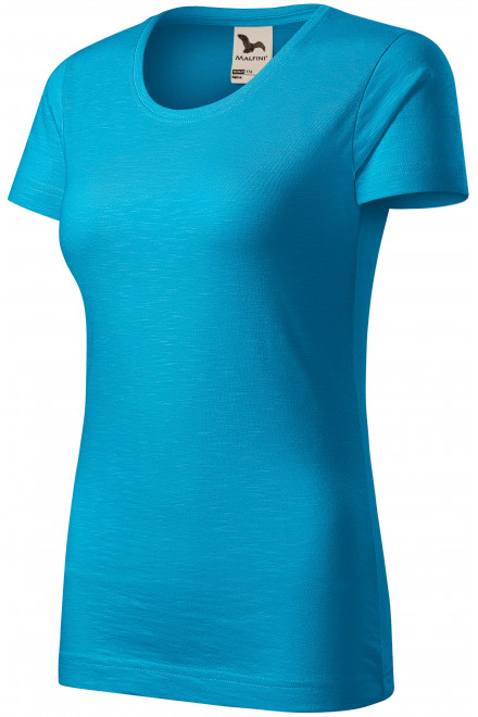 Dámské triko, strukturovaná organická bavlna, tyrkysová, levná jednobarevná trička