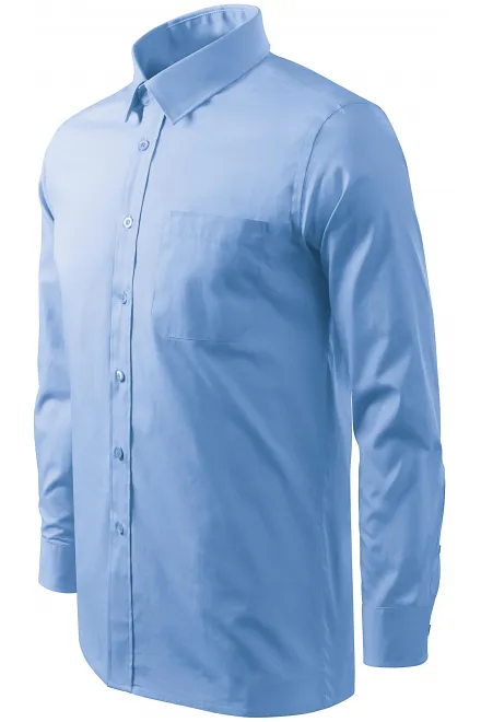 Levná pánská košile s dlouhým rukávem, nebeská modrá