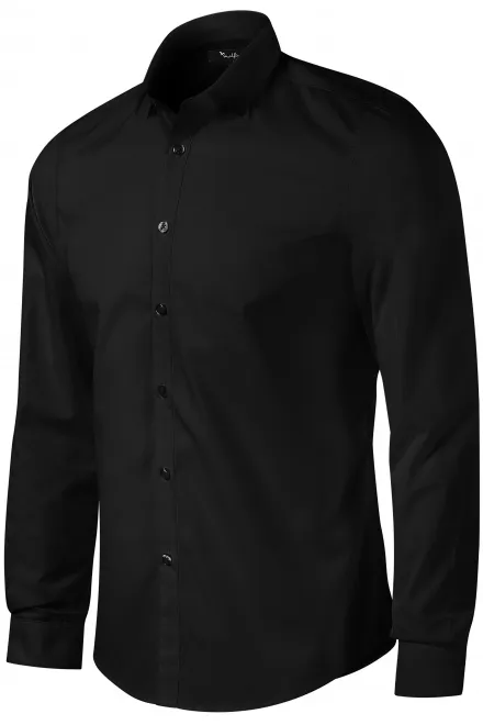 Levná pánská košile s dlouhým rukávem slim fit, černá