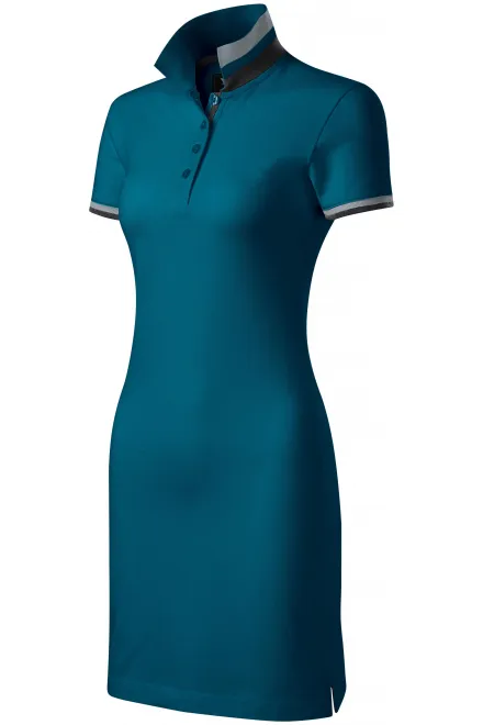 Levné dámské šaty s límcem nahoru, petrol blue