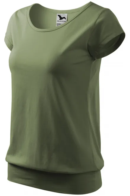 Levné dámské trendové tričko, khaki