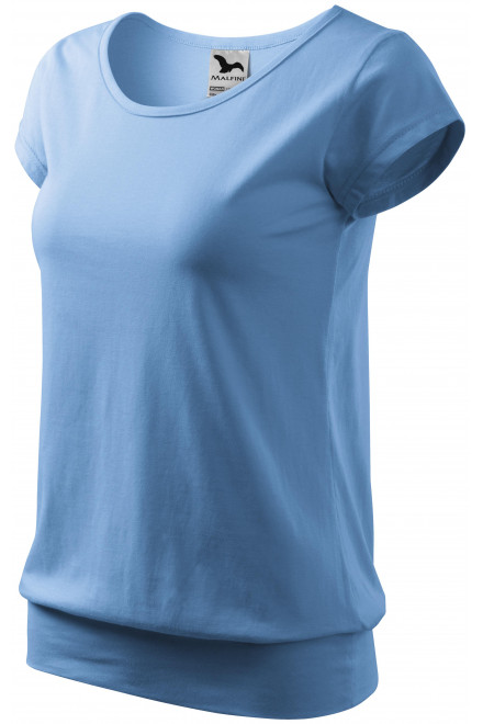 Levné dámské trendové tričko, nebeská modrá, levná trička s krátkými rukávy