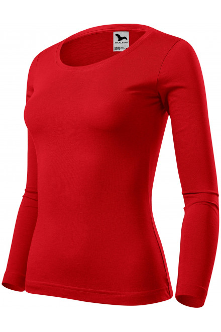 Levné dámské tričko s dlouhými rukávy, červená, levná dámská trička