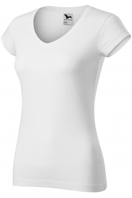 Levné dámské tričko s V-výstřihem zúžené, bílá