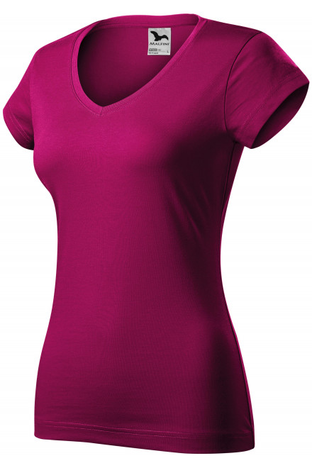 Levné dámské tričko s V-výstřihem zúžené, fuchsia red, levná růžová trička