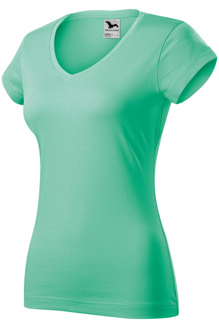 Levné dámské tričko s V-výstřihem zúžené, mátová, levná zelená trička