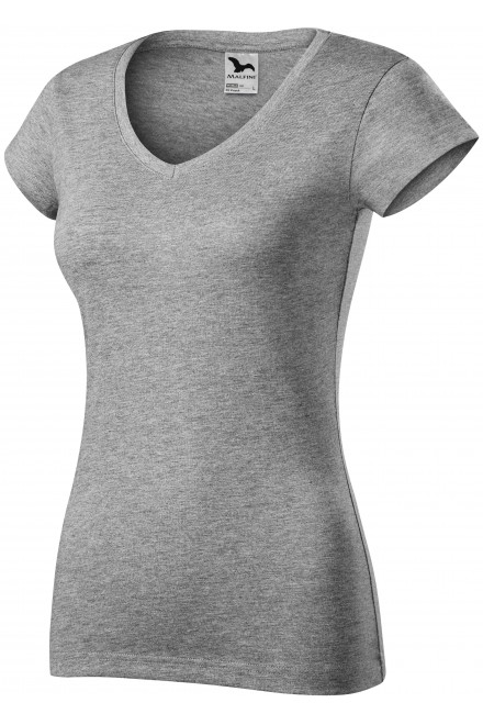 Levné dámské tričko s V-výstřihem zúžené, tmavěšedý melír, levná dámská trička