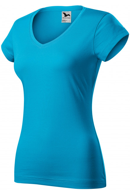 Levné dámské tričko s V-výstřihem zúžené, tyrkysová, levná dámská trička