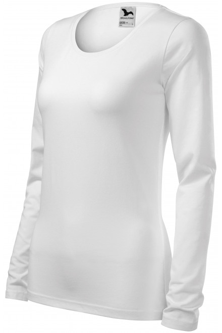 Levné dámské triko přiléhavé s dlouhým rukávem, bílá, levná dámská trička