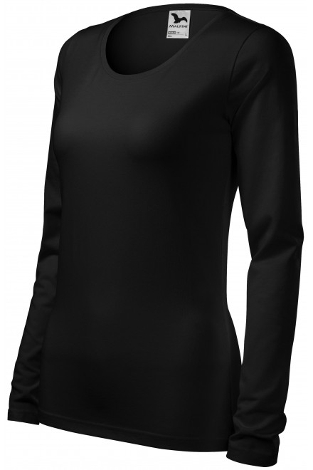 Levné dámské triko přiléhavé s dlouhým rukávem, černá, levná trička s dlouhými rukávy
