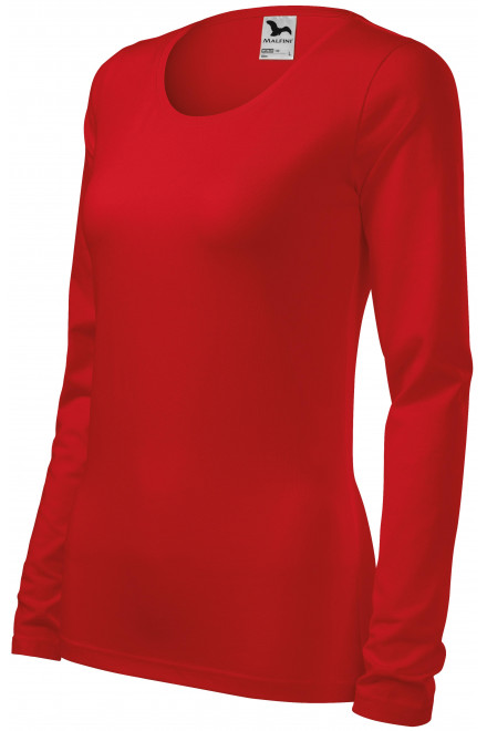 Levné dámské triko přiléhavé s dlouhým rukávem, červená, levná dámská trička