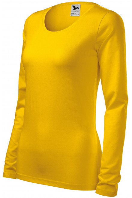 Levné dámské triko přiléhavé s dlouhým rukávem, žlutá