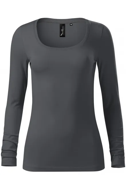 Levné dámské triko s dlouhými rukávy a hlubším výstřihem - light antracite, XS