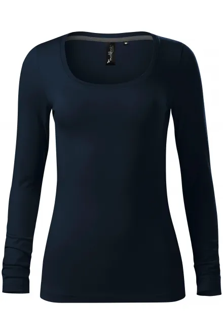 Levné dámské triko s dlouhými rukávy a hlubším výstřihem, tmavomodrá