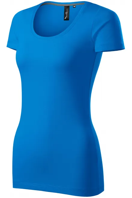 Levné dámské triko s ozdobným prošitím, snorkel blue