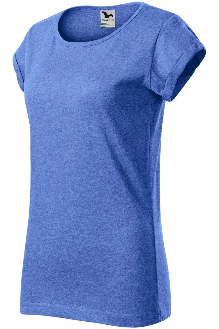 Levné dámské triko s vyhrnutými rukávy, modrý melír