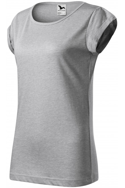 Levné dámské triko s vyhrnutými rukávy, stříbrný melír, levná trička s krátkými rukávy