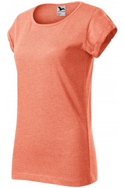 Levné dámské triko s vyhrnutými rukávy, sunset melír