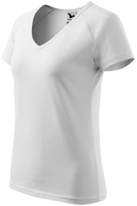 Levné dámské triko zúženě, raglánový rukáv, bílá, levná jednobarevná trička
