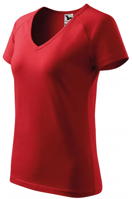 Levné dámské triko zúženě, raglánový rukáv, červená