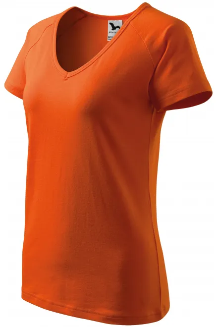 Levné dámské triko zúženě, raglánový rukáv, oranžová