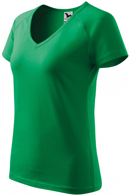 Levné dámské triko zúženě, raglánový rukáv, trávově zelená, levná dámská trička