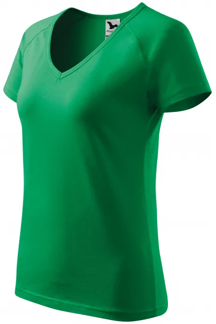 Levné dámské triko zúženě, raglánový rukáv, trávově zelená