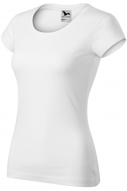 Levné dámské triko zúžené s kulatým výstřihem, bílá, levná dámská trička
