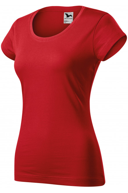 Levné dámské triko zúžené s kulatým výstřihem, červená, levná bavlněná trička