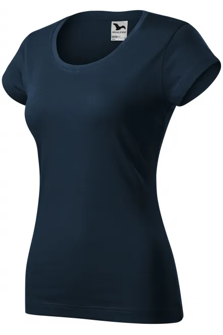 Levné dámské triko zúžené s kulatým výstřihem, tmavomodrá