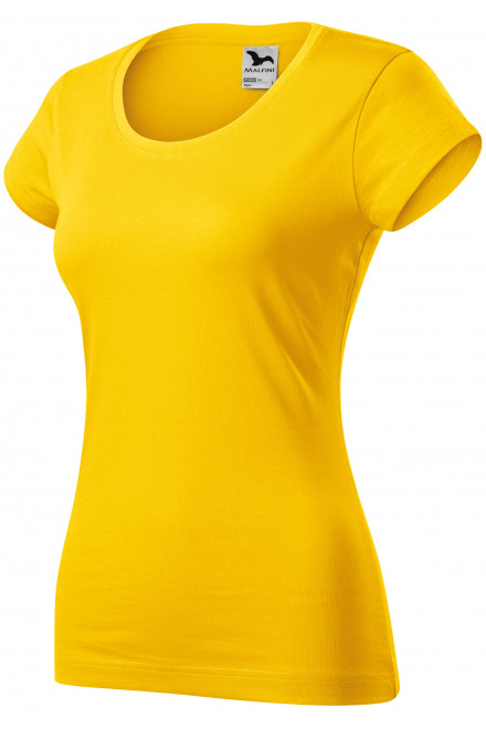 Levné dámské triko zúžené s kulatým výstřihem, žlutá, levná dámská trička