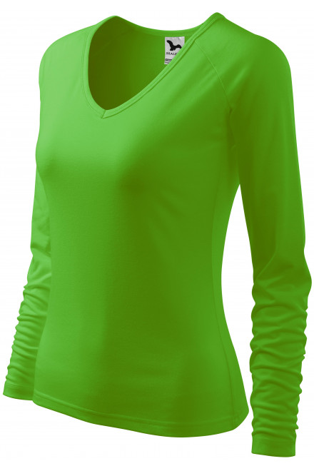 Levné dámské triko zúžené, V-výstřih, jablkově zelená, levná trička
