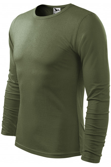 Levné pánské triko s dlouhým rukávem, khaki, levná zelená trička