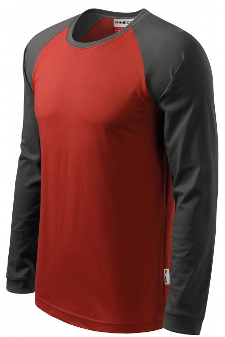 Levné pánské triko s dlouhým rukávem, kontrastní, marlboro červená, levná pánská trička