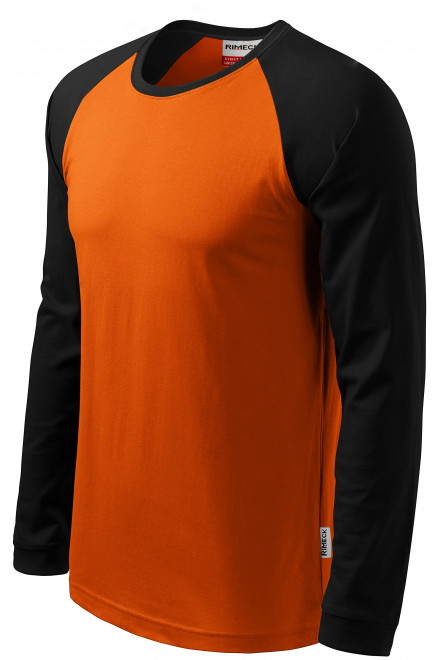 Levné pánské triko s dlouhým rukávem, kontrastní, oranžová