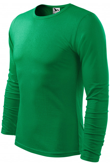 Levné pánské triko s dlouhým rukávem, trávově zelená, levná bavlněná trička