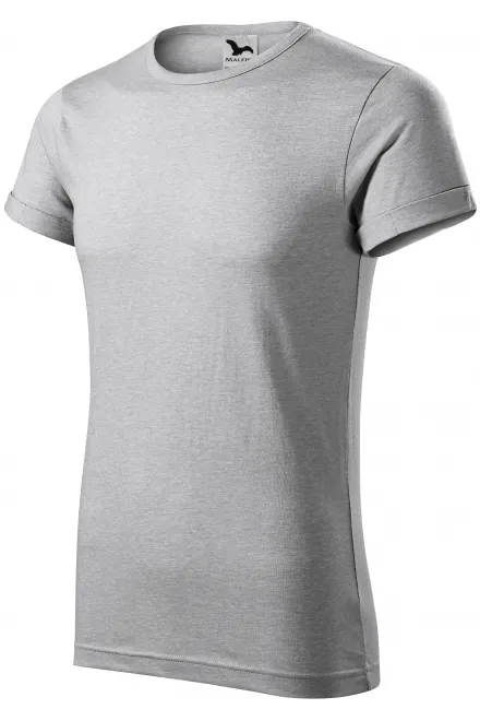 Levné pánské triko s vyhrnutými rukávy, stříbrný melír