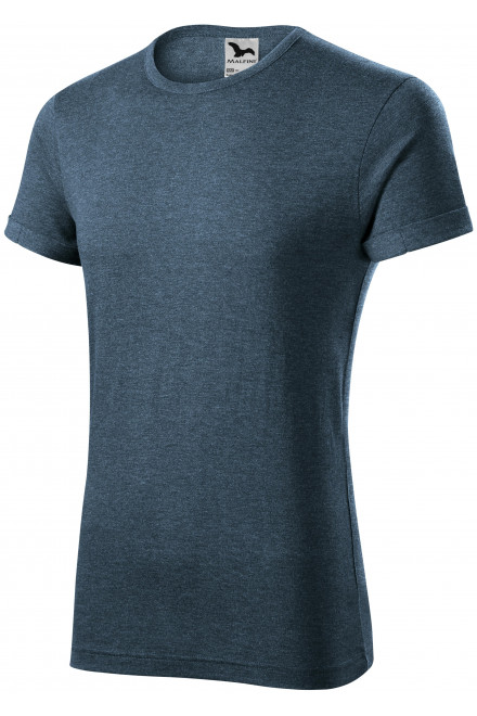 Levné pánské triko s vyhrnutými rukávy, tmavý denim melír, levná modrá trička