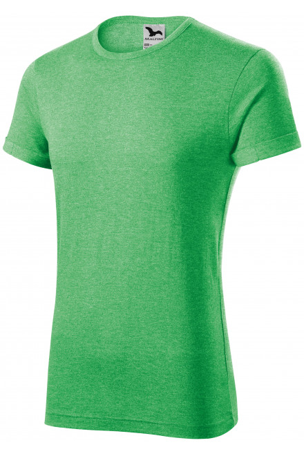 Levné pánské triko s vyhrnutými rukávy, zelený melír, levná zelená trička
