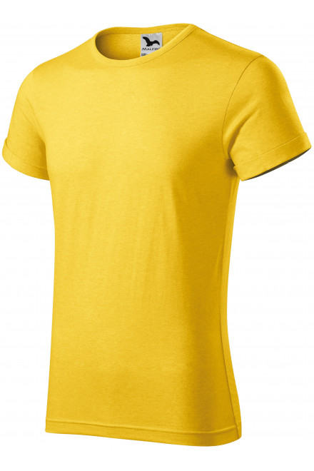 Levné pánské triko s vyhrnutými rukávy, žlutý melír, levná trička na potisk