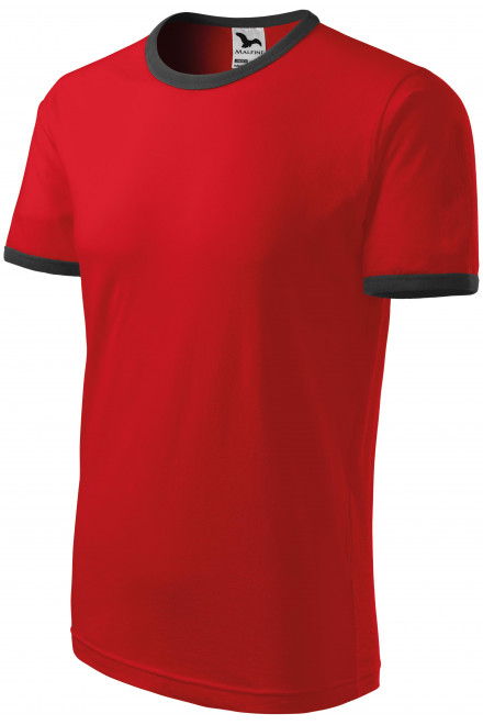 Levné unisex tričko kontrastní, červená, levná trička