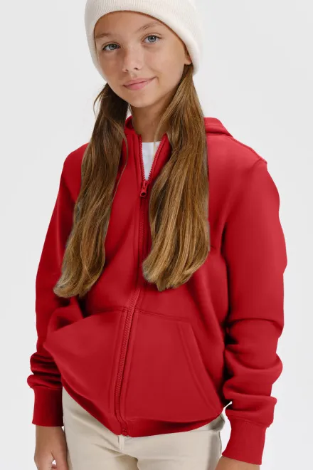 Levná dětská mikina s kapucí, červená