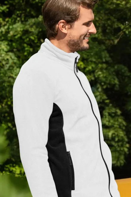 Levná pánská fleecová bunda kontrastní, bílá