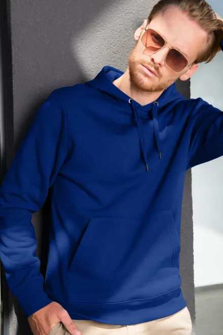 Levná pánská mikina bez zipu s kapucí, kráľovská modrá