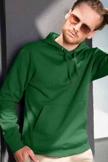 Levná pánská mikina bez zipu s kapucí, láhvovězelená