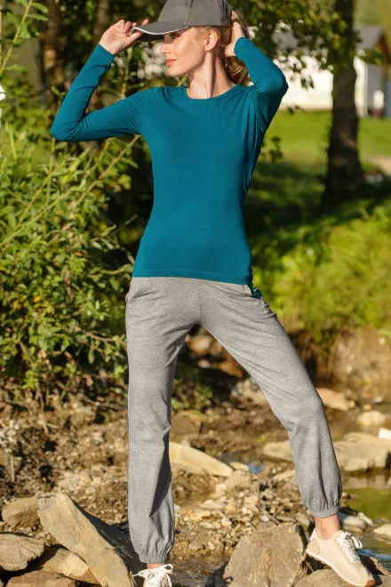 Levné dámské tepláky s kapsami, tmavěšedý melír