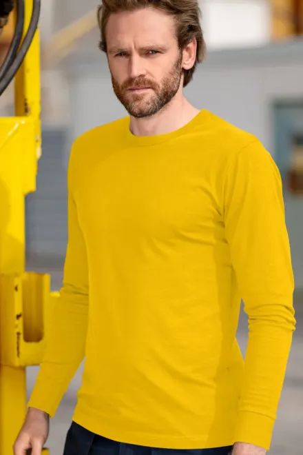 Levné odolné pánské tričko s dlouhým rukávem, žlutá