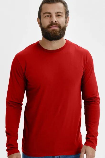 Levné pánské triko s dlouhým rukávem, červená